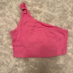 One shoulder pink crop top